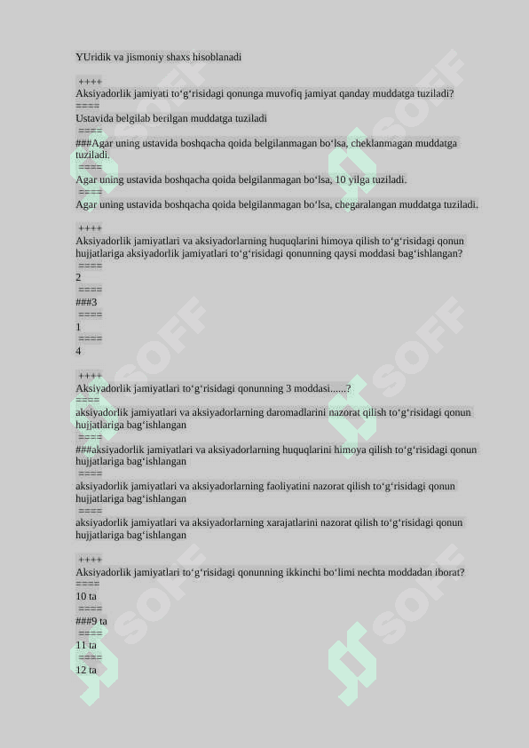 Korporativ huquq fanidan yangi testlar toʻplami 8