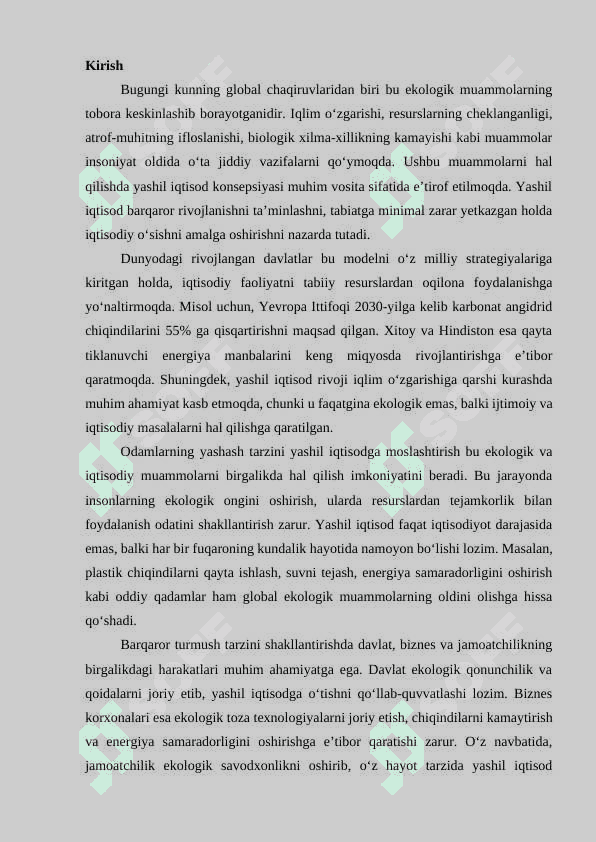 Odamlar turmush tarzini yashil iqtisodga moslashtirish 3