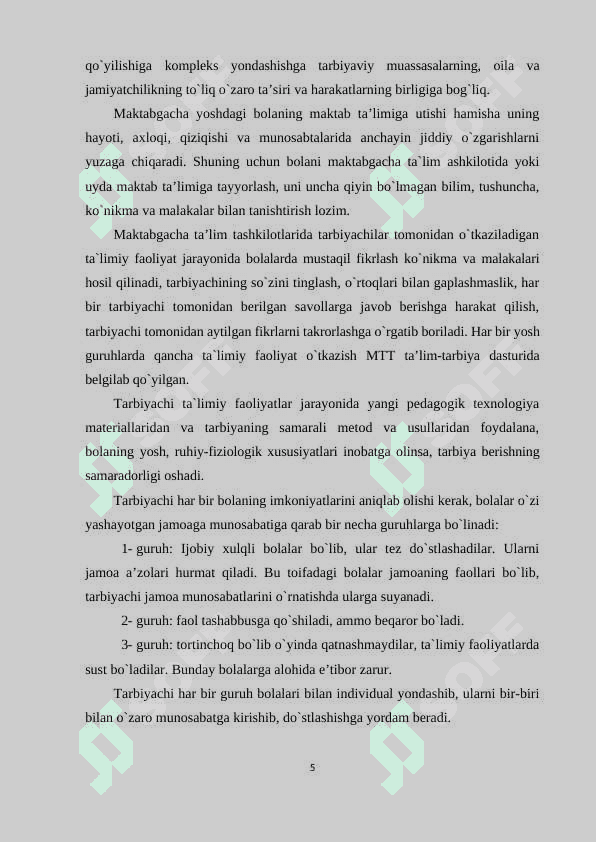 MAKTABGACHA TA’LIM MUASSASASI, OILA VA MAKTAB HAMKORLIGI 5