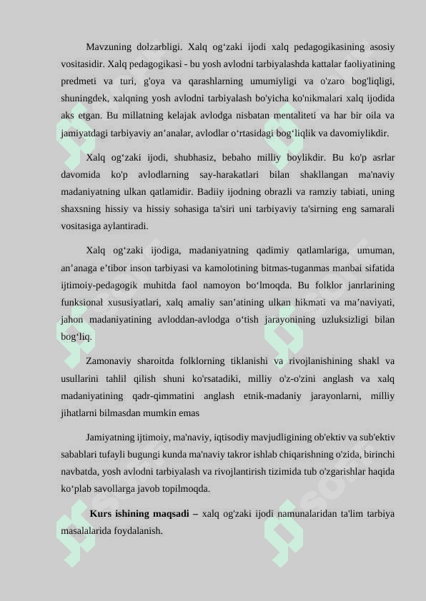 "Xalq oʻgʻzaki ijodida taʼlim-tarbiya masalalari" 2