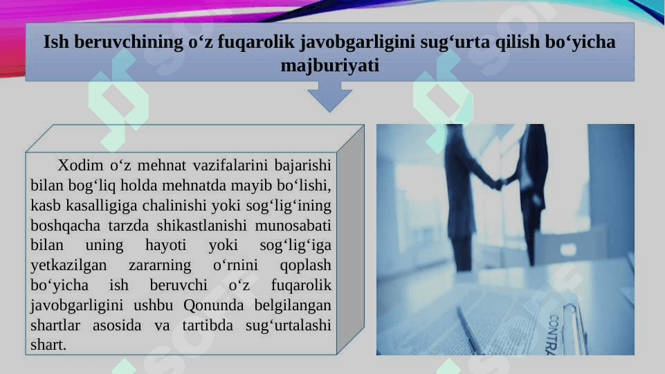 Ish beruvchining fuqarolik javobgarligini majburiy sug‘urta qilish to‘g‘risida 6