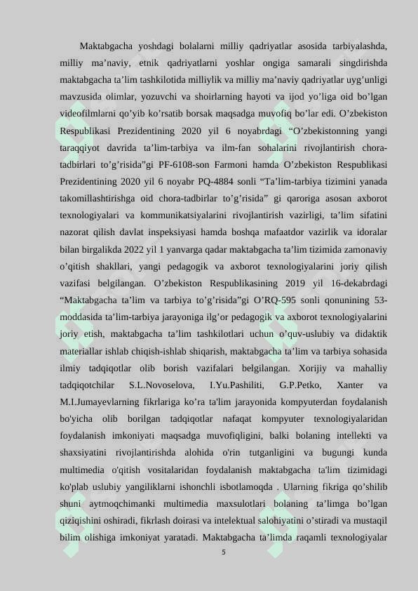 Maktabgacha yoshdagi bolalar shaxsini barkamol qilib tarbiyalashda milliy urf odatlardan foydalanish 5