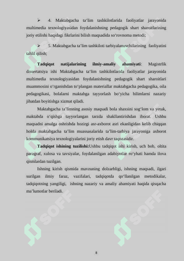 Tа’lim vа tаrbiyа nаzаriyаsi vа metоdikаsi (mаktаbgаchа tа’lim) mutаxаssisligi mаgistrlik dаrаjаsini оlish uchun 6