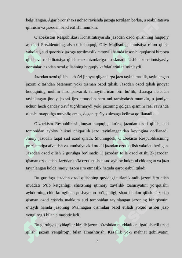 O'ZBEKISTON JINOYAT QONUNCHILIGIDA JAZODAN OZOD QILISH ASOSLARI VA TARTIBI 6