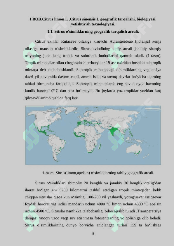Sitrus o‘simliklarning geografik tarqalish 8