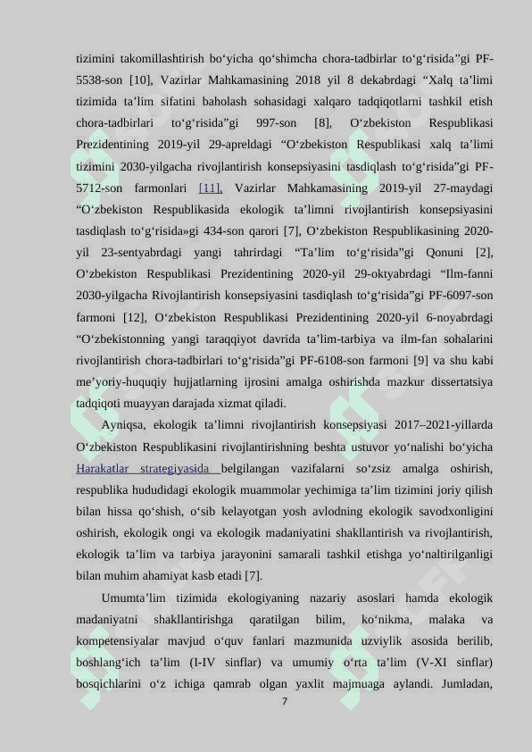 DАRSDАN TАSHQАRI TА’LIM-TАRBIYА JАRАYONIDА O‘QUVCHILАRDА EKOLOGIK MАDАNIYАTNI SHАKLLАNTIRISH 7