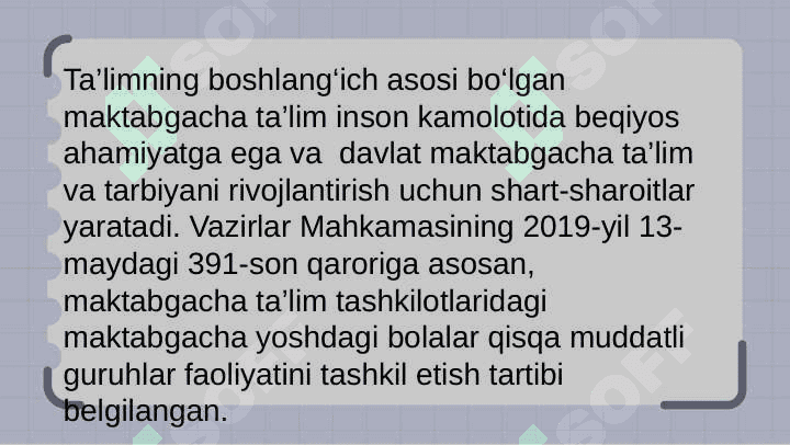 Maktabgacha talim Tashkilotida qisqa muddatli guruhlarni tashkil qilish 2