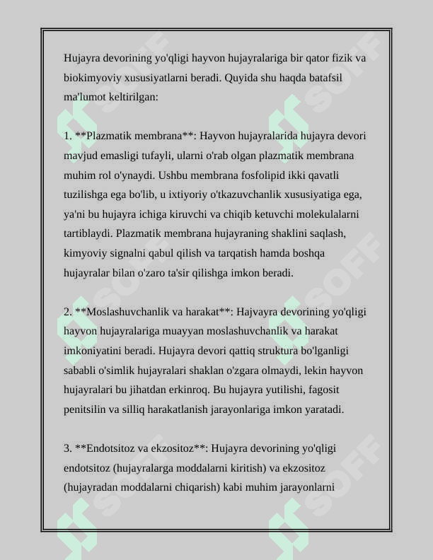 OʻSIMLIK VA HAYVON HUJAYRALARINING FARQLI VA OʻXSHASHLIK BELGILARI 6
