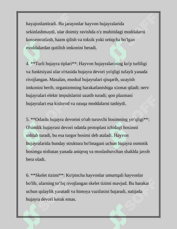 OʻSIMLIK VA HAYVON HUJAYRALARINING FARQLI VA OʻXSHASHLIK BELGILARI 7