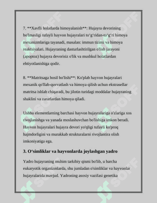 OʻSIMLIK VA HAYVON HUJAYRALARINING FARQLI VA OʻXSHASHLIK BELGILARI 8