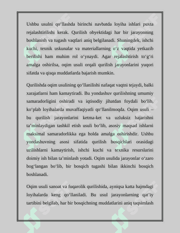 QURILISHNI OQIM USULIDA TASHKIL QILISH ASOSLARI 4