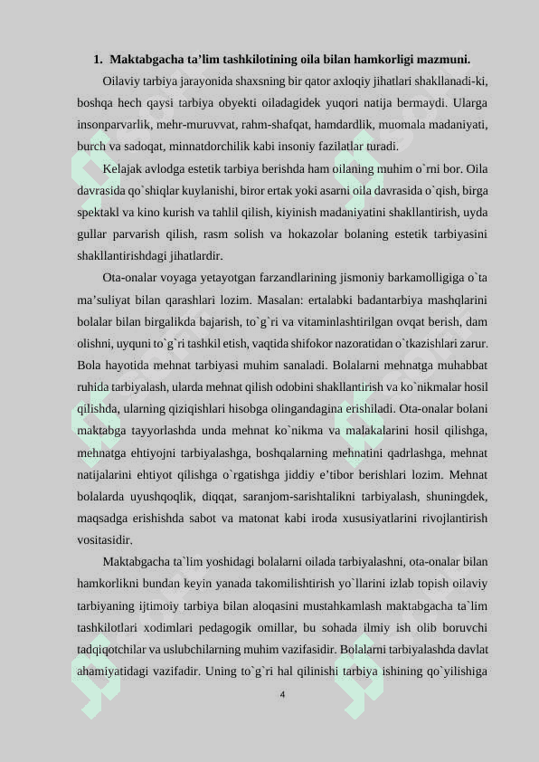 MAKTABGACHA TA’LIM MUASSASASI, OILA VA MAKTAB HAMKORLIGI 4