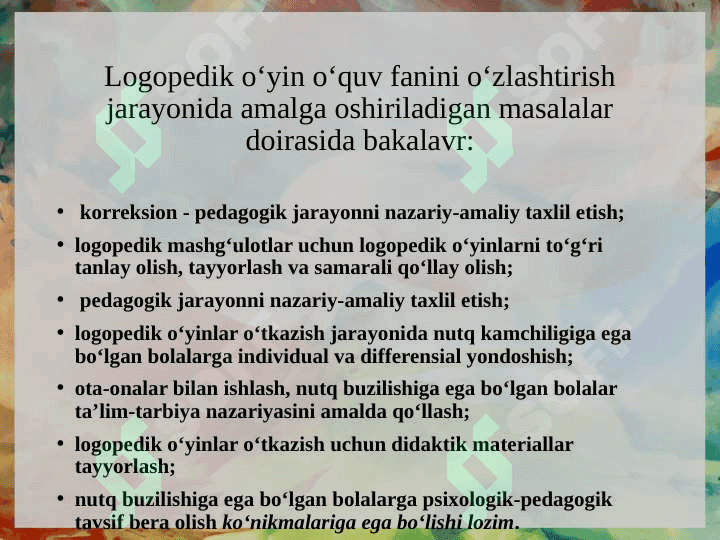 Logopedik oyin fanining maqsad va vazifalari 3