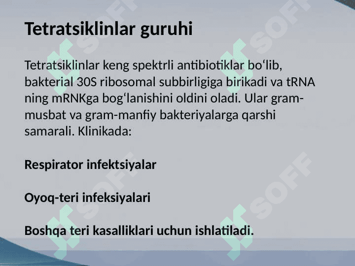 Oqsil biosintezi ingibitorlari : dori vositalari , preparatlar va bakterial toksinlar 6
