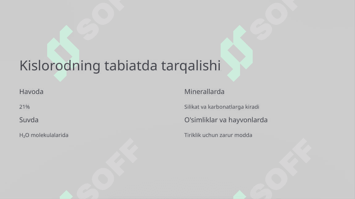 Kislorodning umumiy tavsifi  Kimyo, 7-sinf 4