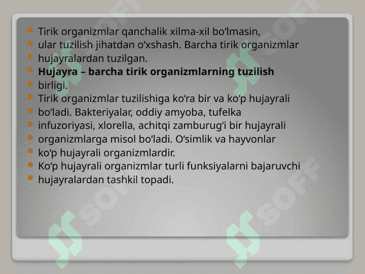 TIRIK ORGANIZMLARNING TUZULISHI 2