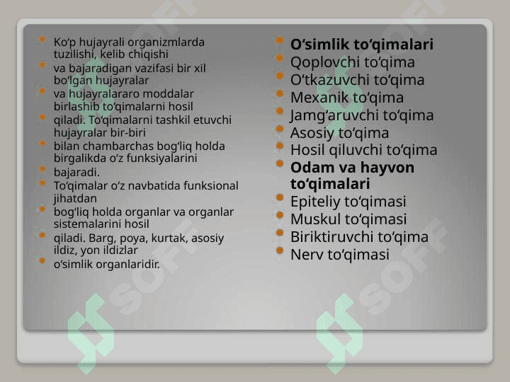 TIRIK ORGANIZMLARNING TUZULISHI 4