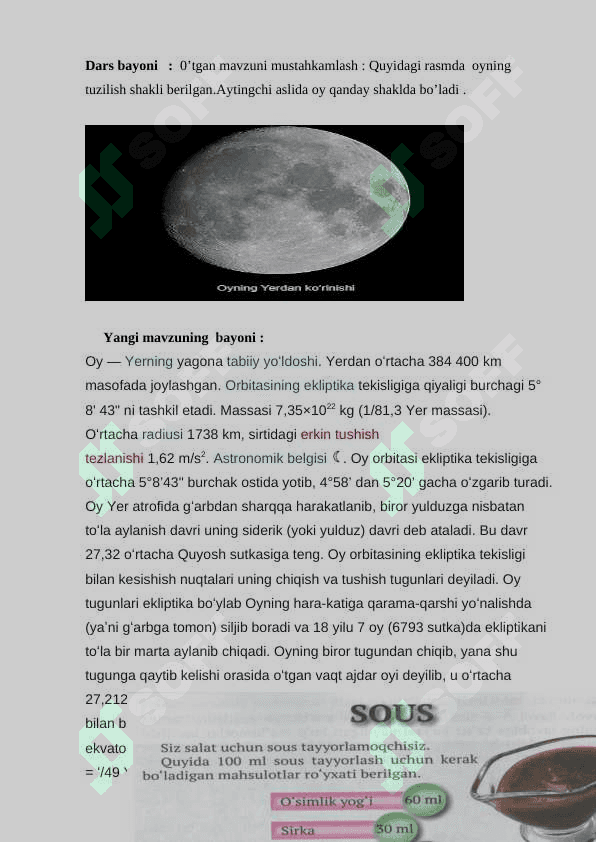 Oy holatini kuzatish. 2