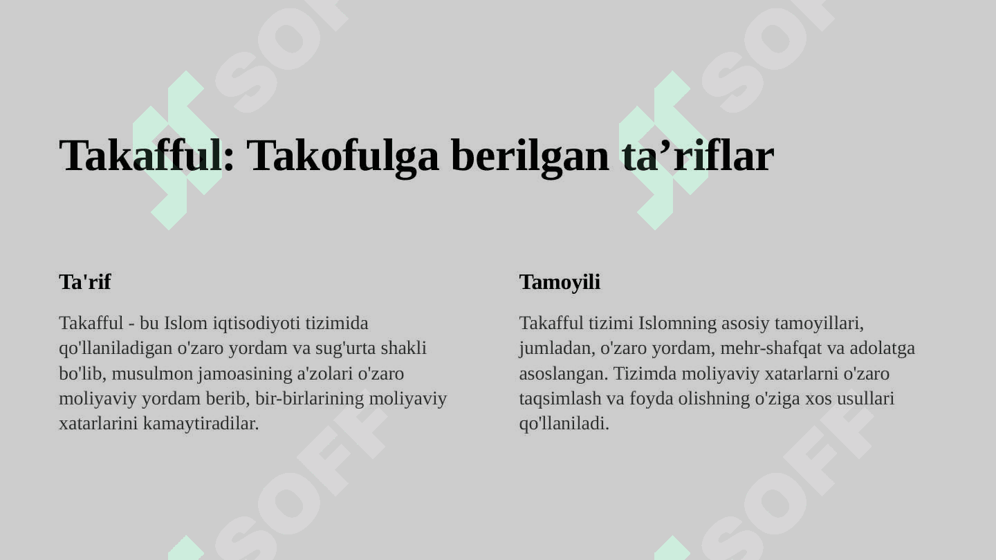 TAKOFULNING NAZARIY ASOSLARI VA O`ZIGA XOS XUSUSIYATLARI 5