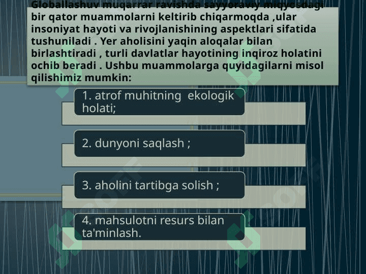 Jahon iqtisodiyoti global miqyosida muammolar hal qilishda mamlakatlararo iqtisodiy aloqalar 2