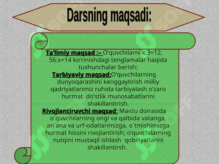 x:3=12, 56:x=14 ko’rinishgadi tenglamalar 3