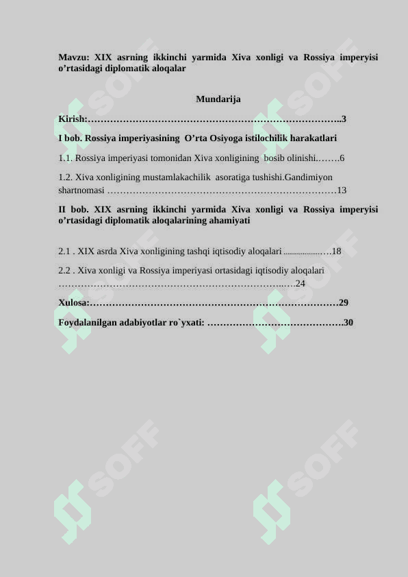 XIX asrning ikkinchi yarmida Xiva xonligi va Rossiya imperyisi o’rtasidagi diplomatik aloqalar 2