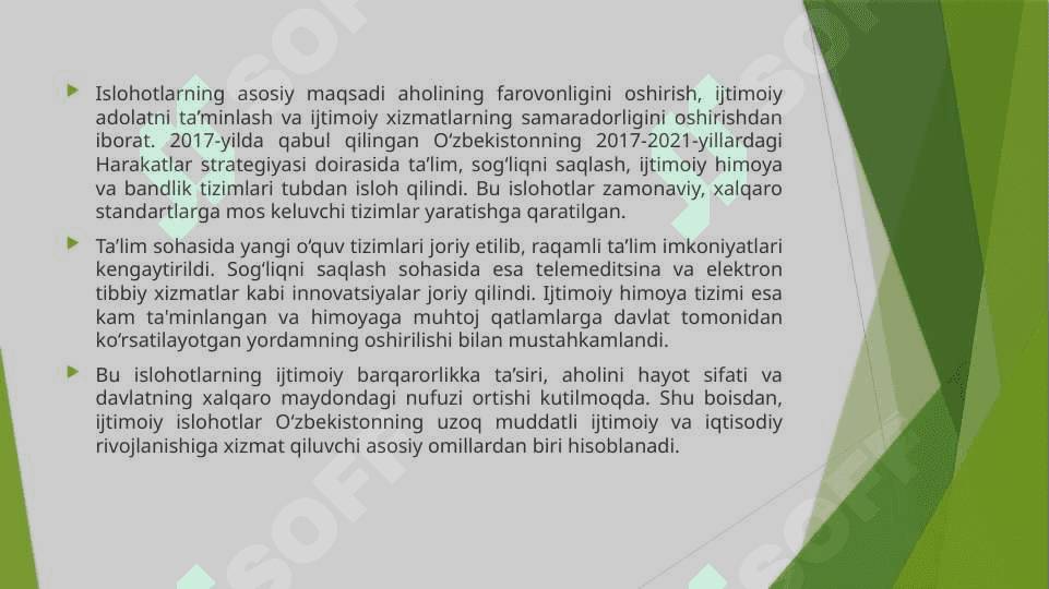Oʻzbekistonda ijtimoiy sohada amalga oshirilayotgan oʻzgarishlar 4