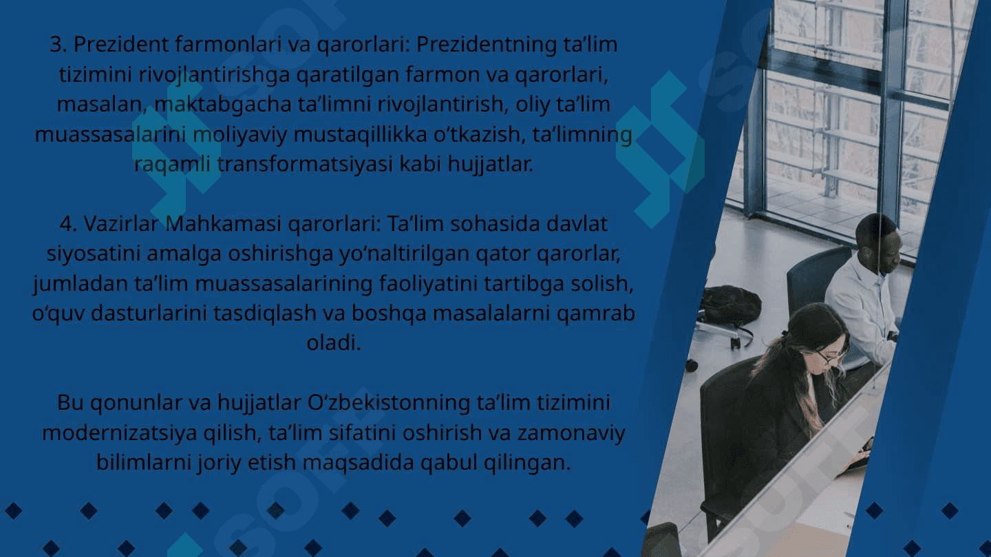 O`zbekiston Respublikasining Ta`lim togrisidagi qonuni” va uning mohiyati. 3