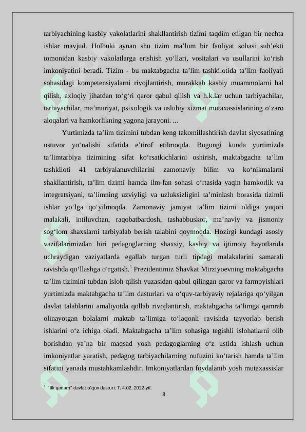 MTTga bolaning moslashuvida tarbiyachining kasbiy kompetensiyalari. 8
