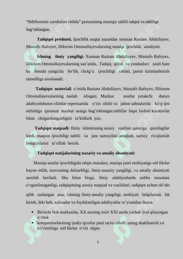 XX asrning oxiri XXI asrda yashab ijod qilayotgan o’zbek kompozitorlarining ijodiy  qiyofasi. 5