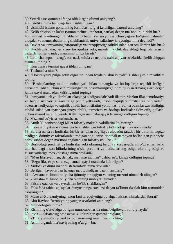 Falsafa yakuniy nazorati test 2