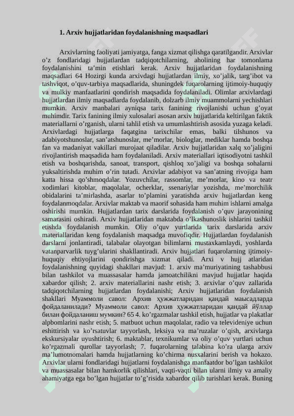 Arxiv hujjjatlaridan foydalanish maqsadi 4