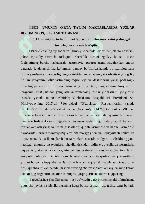 UMUMIY O'RTA TA'LIM MAKTABLARIDA YUZLAR BO'LIMINI O'QITISH METODIKAS 4