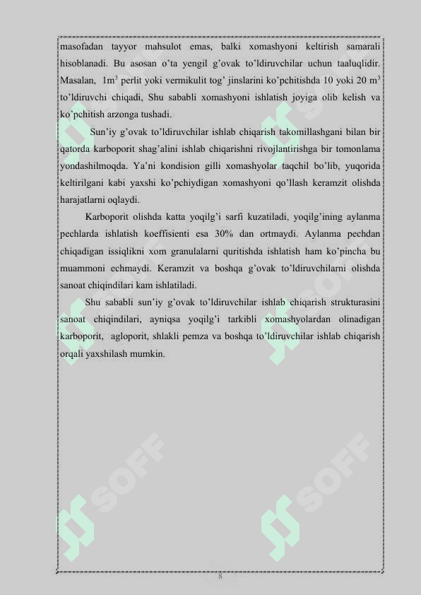 Karboporit g’ovak to‘ldiruvchi ishlab chiqarish korxonasini loyihalash 8