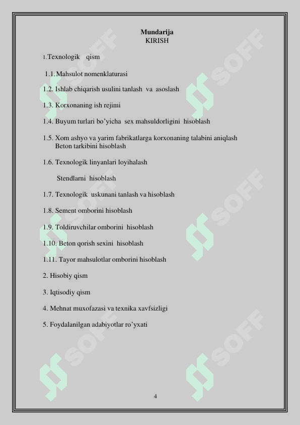 Sentrifugalash (markazdan qochma) usulida temir beton elektr o’tkazgich tayanchlari ishlab chiqarishni loyihalash, 2