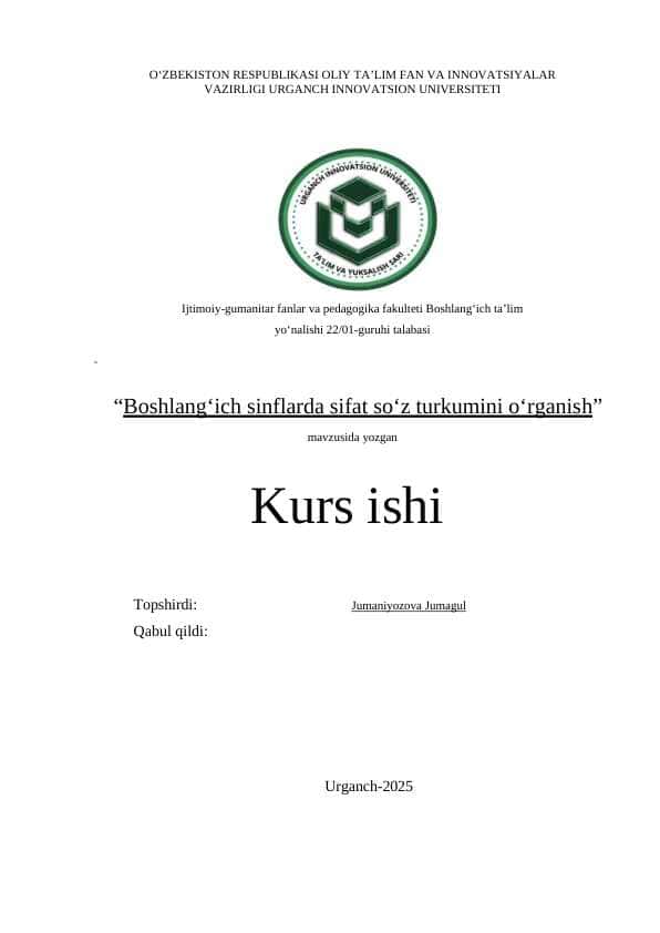 Boshlang‘ich sinflarda sifat so‘z turkumini o‘rganish