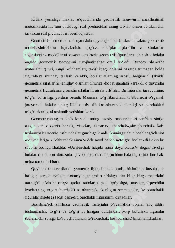 4-sinfda algebraik material bilan tanishtirish jarayonida oʻquvchilar bilim,koʻnikma va malakalarini tekshirish usullari 7