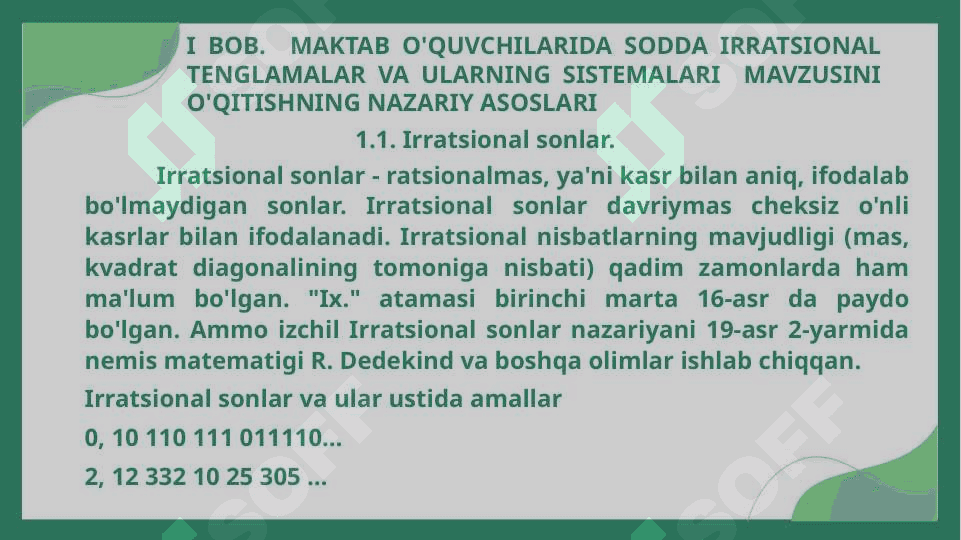 Mavzu:Maktab o'quvchilarida irratsional tenglama va tenglamalar sistemasi yechimlarini topish ko'nikmalarini rivojlantirish. 8