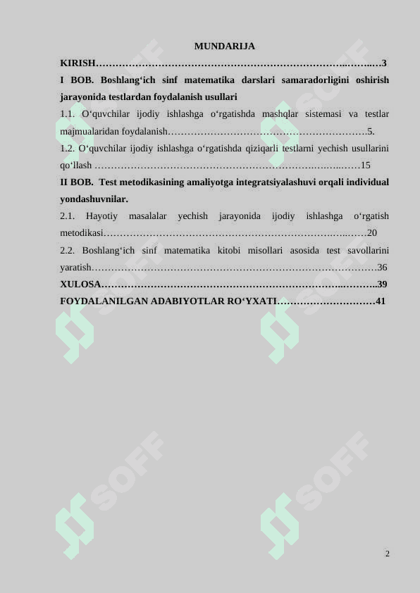 BOSHLANG‘ICH SINF MATEMATIKA DARSLARI SAMARADORLIGINI TESTLAR ORQALI RIVOJLANTIRISH (1-2-sinf misolida) 2