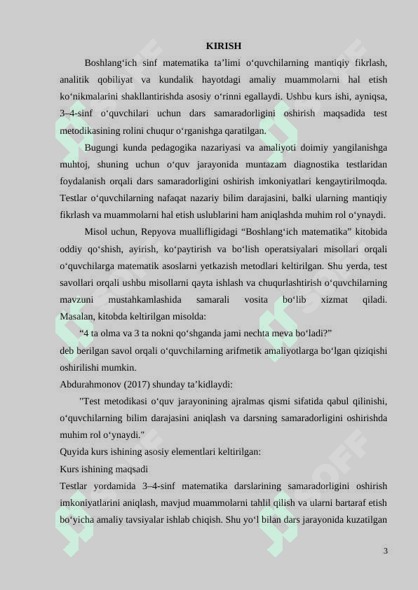 BOSHLANG‘ICH SINF MATEMATIKA DARSLARI SAMARADORLIGINI TESTLAR ORQALI RIVOJLANTIRISH (1-2-sinf misolida) 3