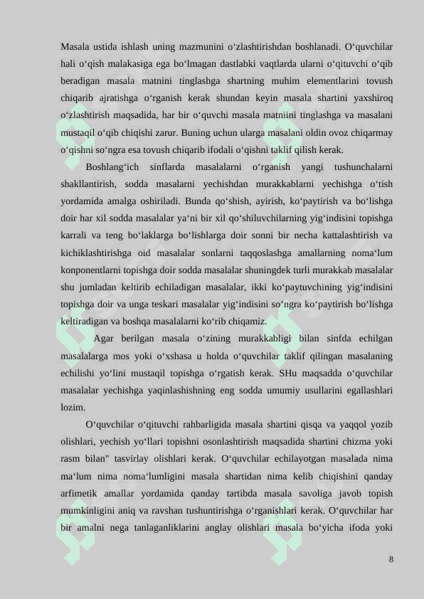 BOSHLANG‘ICH SINFLARDA MATЕMATIKADAN O‘QUVCHILARNI IJОDIY ISHLASHGA O‘RGATISH MЕTОDIKASI(3-SINF MISOLIDA) 8