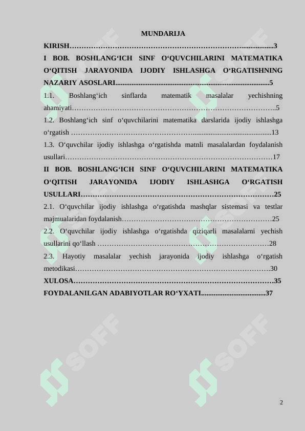 Boshlang‘ich sinflarda matematikadan o‘quvchilarning ijodiy ishlashga o‘rgatish metodikasi (2-sinf misolida)” 2