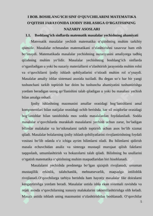 Boshlang‘ich sinflarda matematikadan o‘quvchilarning ijodiy ishlashga o‘rgatish metodikasi (2-sinf misolida)” 5