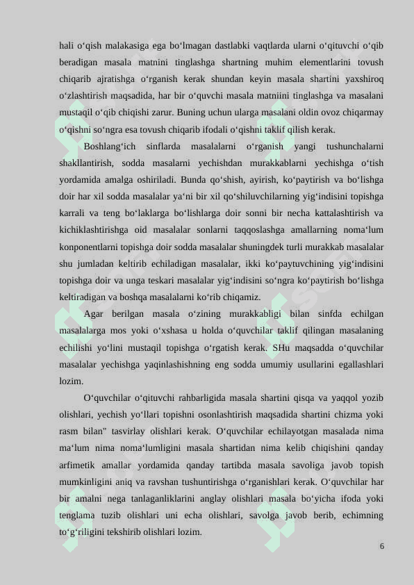 Boshlang‘ich sinflarda matematikadan o‘quvchilarning ijodiy ishlashga o‘rgatish metodikasi (2-sinf misolida)” 6