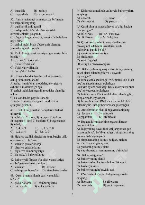 TEST 9-SINF BIOLOGIYA 3