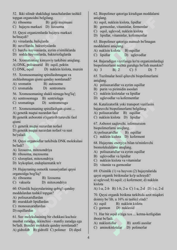 TEST 9-SINF BIOLOGIYA 4