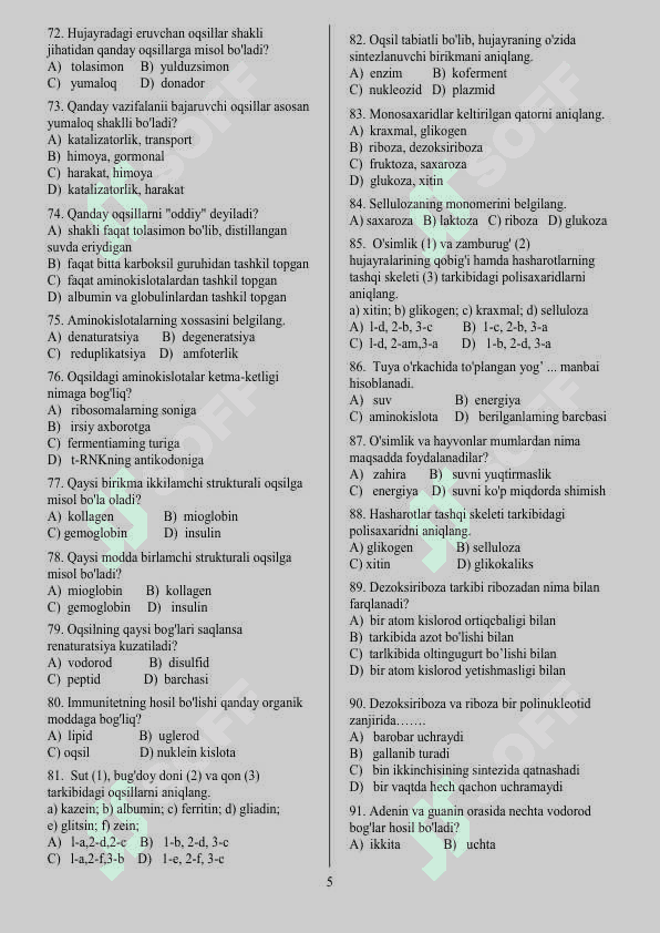TEST 9-SINF BIOLOGIYA 5