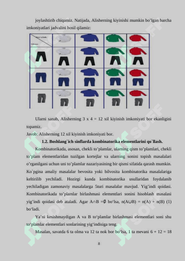 BOSHLANGʻICH SINFLARDA KOMBINATORIKAGA OID MASALALARINI YECHISHGA OʻRGATISH METODIKASI. 8