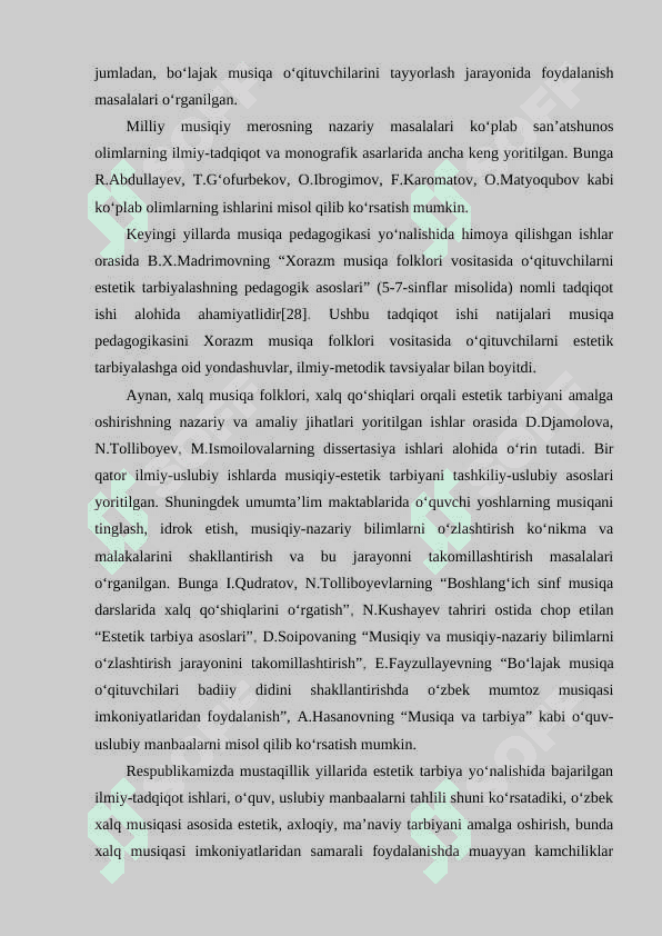 УОSH АVLОD TАRBIУАSIDА XАLQ MUSIQА MЕRОSIDАN FОУDАLАNISHNING ILMIУ-USLUBIУ АSОSLАRI (UMUMTА’LIM MАKTАBLАRI MISОLIDА 5