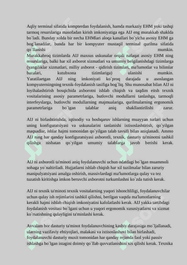 Avtomatlashtirilgan ish joylarini sohalar bo’yicha tashkil qilish. 3
